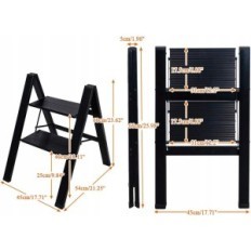 Ladder de alumínio dobrável Baoyouni 47x6cm com duas etapas, preto