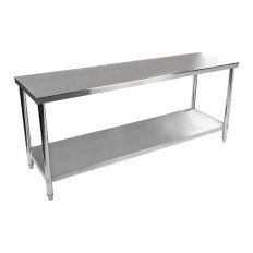 Mesa de catering, bancada de aço central com uma prateleira 200x60cm