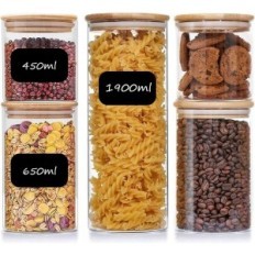 Glass storage jars with alouweekuky lids, set of 5 pieces