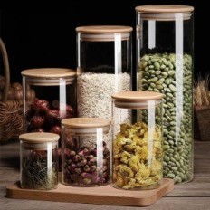 Vasetti di stoccaggio di vetro con coperchi alouweekuky, set di 5 pezzi