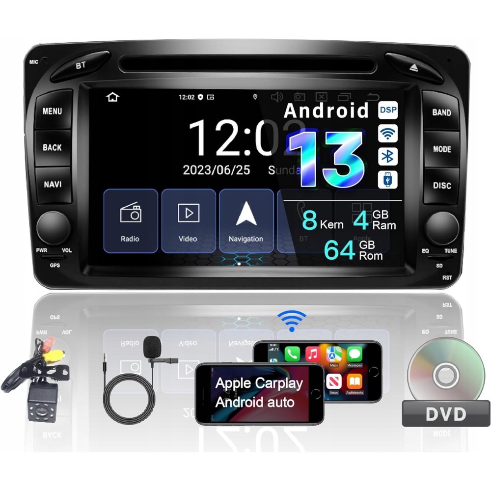 Auto radio AMASEAUDOO Android 11 2 DIN BENZ W168, GPS HD1080P