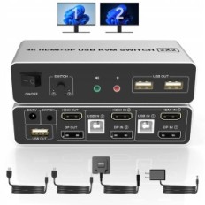 Switch KVM YEMIE PRO DISPLAYPORT / HDMI 2 datoriem 4K, 3xUSB