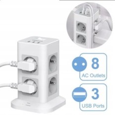 Power Strip 8-pistikupesad 3-USB 3600W 16A