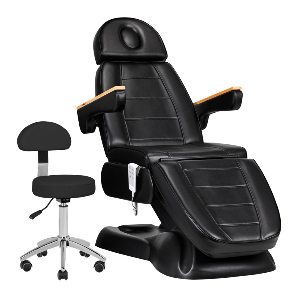 Elektromos kozmetikai szék SILLON Lux 273b 3 motorral + AM-304 zsámoly fekete — együtt bemutatva