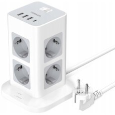 Tessan GZ7 forlængerledning med switch, 3600 W, 8 stikkontakter, 3хusb-A, 1хusb-C