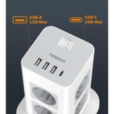 Tessan GZ7 pikendusjuhe lülitiga, 3600 W, 8 pistikupesa, 3хusb-a, 1хUSB-c
