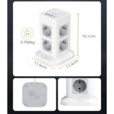 Καλώδιο επέκτασης Tessan GZ7 με διακόπτη, 3600 W, 8 υποδοχές, 3хusb-a, 1хusb-c