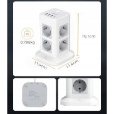 Tessan GZ7-skjøteledning med bryter, 3600 W, 8 stikkontakter, 3хUSB-A, 1хUSB-C