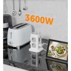 TESSAN GZ7 kiterjesztő kapcsolóval, 3600 W, 8 foglalat, 3.USBA, 1.USB- C