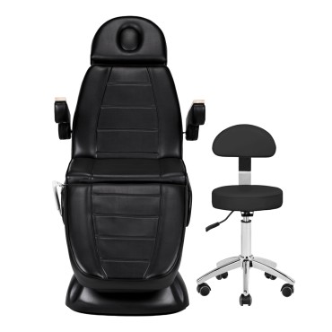 Sähköinen kosmetiikkatuoli SILLON Lux 273b 3 moottorilla + AM-304 jakkara musta — etuosa