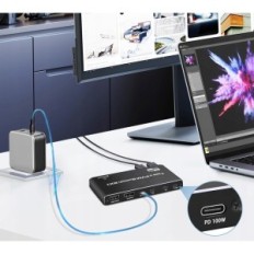 Jungiklis KVM Tendak DAV-072-BK, 4xusb 2.0, 8K @ 60Hz, 4K @ 120Hz, 100W PD