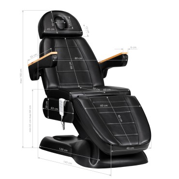 Fauteuil cosmétique électrique SILLON Lux 273b 3 moteurs + tabouret AM-304 noir — vue latérale