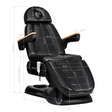 Ηλεκτρική καρέκλα καλλυντικών SILLON Lux 273b 3 κινητήρων + σκαμπό AM-304 μαύρο — προβολή από πλάι