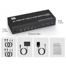 KVM KVM-kytkin kytkin 3.0 2xHDMI 3xusb-A: n kanssa 4 tietokoneelle