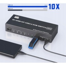 KVM KVM-kytkin kytkin 3.0 2xHDMI 3xusb-A: n kanssa 4 tietokoneelle