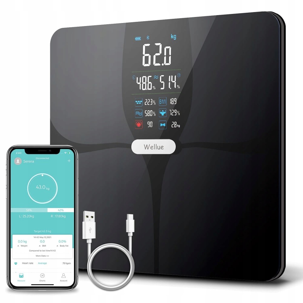 Intelligent WELLUE FI1902B floor weight with display up to 180 kg black