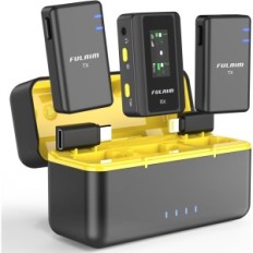 Wireless microphone system on Fulaim X5 clip from charging case