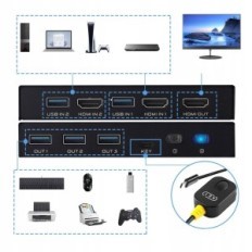 Kontroler KVM TCNEWCL KS608T, 2 PC, HDMI 2.1, USB 3.0, 4K 120 Hz