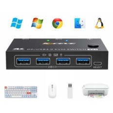 KVM KCEVE KVM201DPA valdiklis, 2 vnt, 8K @ 30 Hz, 4K @ 144 Hz, 4xusb 3.0