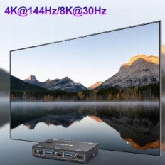 KVM KCEVE KVM201DPA kontroler, 2 PC, 8K @ 30 Hz, 4K @ 144 Hz, 4xusb 3.0