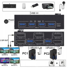 Kontroler KVM KCEVE KC-KVM202DP USB 3.0 2 PC, 4K@144 Hz, Displayport 1.4