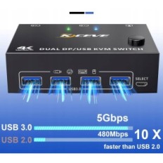 KVM KCEVE KC- KVM202DP USB 3.0 2 PC, 4K @ 144 Hz, Displayport 1.4