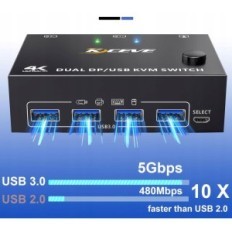 Controlador KVM KCEVE KC-KVM202DP USB 3.0 2 PC, 4K @ 144 Hz, DisplayPort 1.4