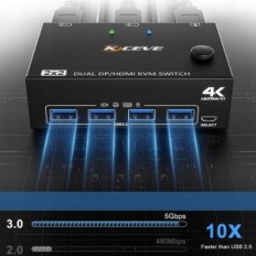 KVM KCEVE KVM202DH Krmilnik, 2 PC, 4XUSB 3.0, 2 Ports 4K @ 60 Hz