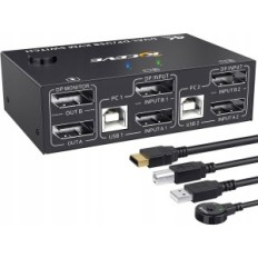 KVM KCEVE KC-KVM202DPA Controller, 2 skjermer, 4K @ 144 Hz, DP 1.4