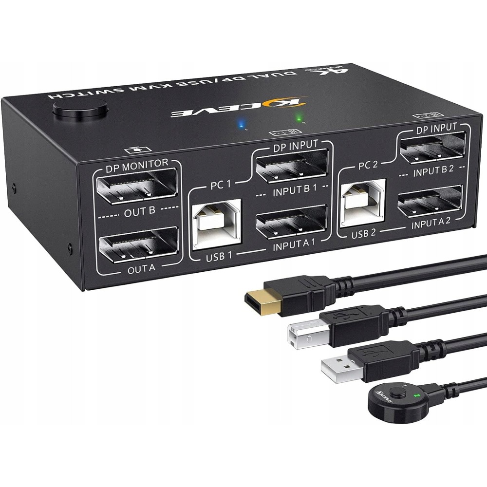 Contrôleur KCEVE KCEVE KC-KVM202DPA KVM, 2 écrans, 4K @ 144 Hz, DP 1.4