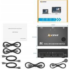 KVM KCEVE KC-KVM202DPA Controller, 2 obrazovky, 4K @ 144 Hz, DP 1.4