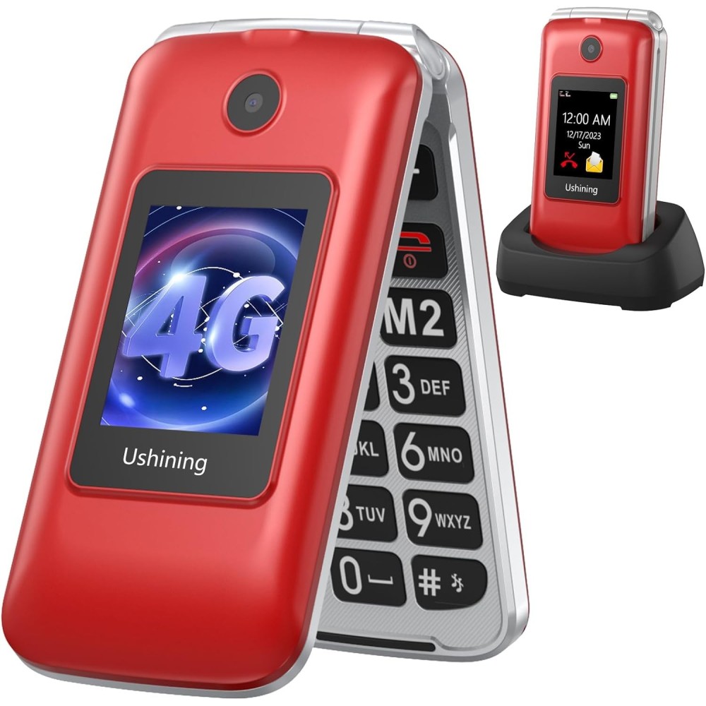Téléphone mobile UShining T3105 pour les aînés, avec bouton SOS, rouge