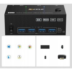 KVM YOUTINGHDAV KVM203DH Controller för 2 PC och 3 Monitorer, 4K @ 144Hz