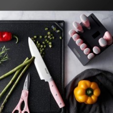 HECEF-Küchenmesser Set, 14 Stück, mit Ständer, kleiner Riss, Rosa