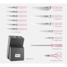 Conjunto de cuchillos de cocina HECEF, 14 PC, con soporte, pequeña grieta, rosa
