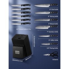 D.Perlla knives set, 14 pieces, built-in pencil sharpener, with stand, black color