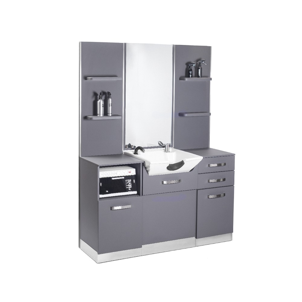 Gabbiano hairdressing console with a wash basin b085 gray — front view