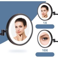 Make-up spegel En extra 25cm, 10x, 3 ljuslägen, svart