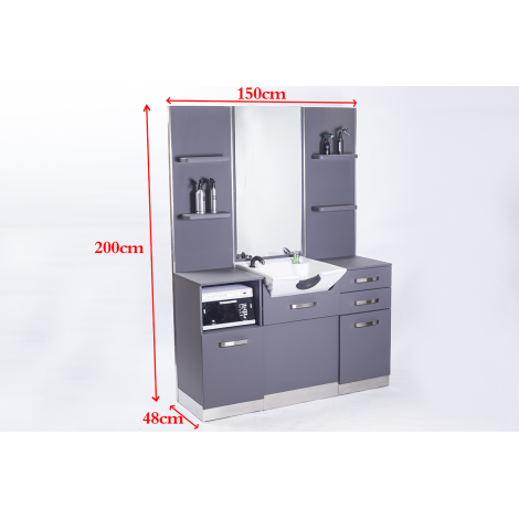 Gabbiano hairdressing console with a wash basin b085 gray — front view