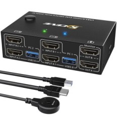 Controlador KVM KCEVE KC-KVM202AS para 2 computadores, 4xUSB 3.0, 4K @ 60Hz 2k @ 144Hz