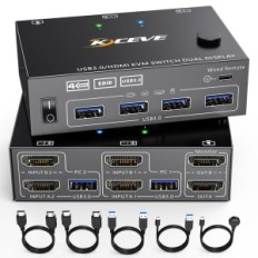KVM KCEVE KC-KVM202AS Controlador para 2 computadoras, 4xusb 3.0, 4k @ 60Hz 2K @ 144Hz