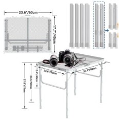 Folding metal table Sportneer, 90 cm x 60 cm, for camping, silver