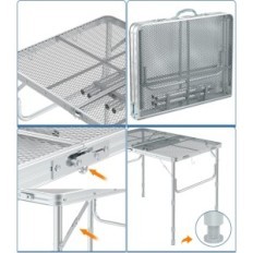Tavolo in metallo pieghevole Sportneer, 90 cm x 60 cm, per campeggio, argento