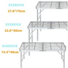 Składany stół metalowy Sportneer, 90 cm x 60 cm, do kempingu, srebrny