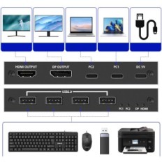 KVM-TENDAK DAV-071-BKUSB-C kontrolieris, 2 gab, 8K @ 60Hz, 4K @ 120Hz