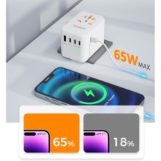 Adaptador universal Tessan 636FV GAN III, 65 W, 1xUSB-A, 3XUSB-C