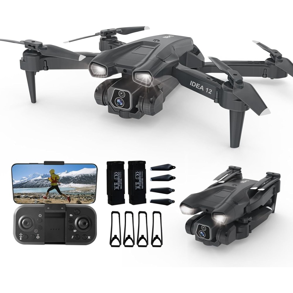 Dron med HD-ideen12 kamera, 2 kameraer, FPV, WIFI, 2 batterier