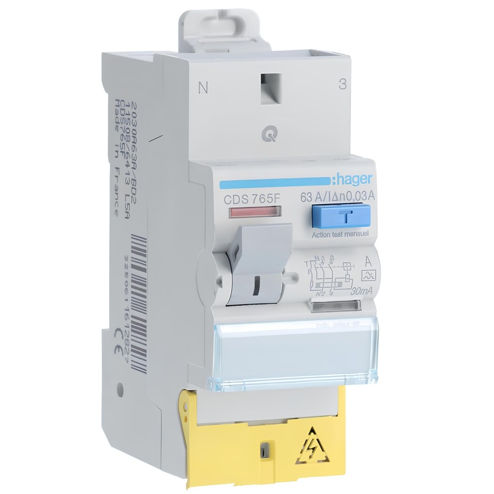 Differential circuit breaker Hager, 63A, 30 mA, 2 poles, type A