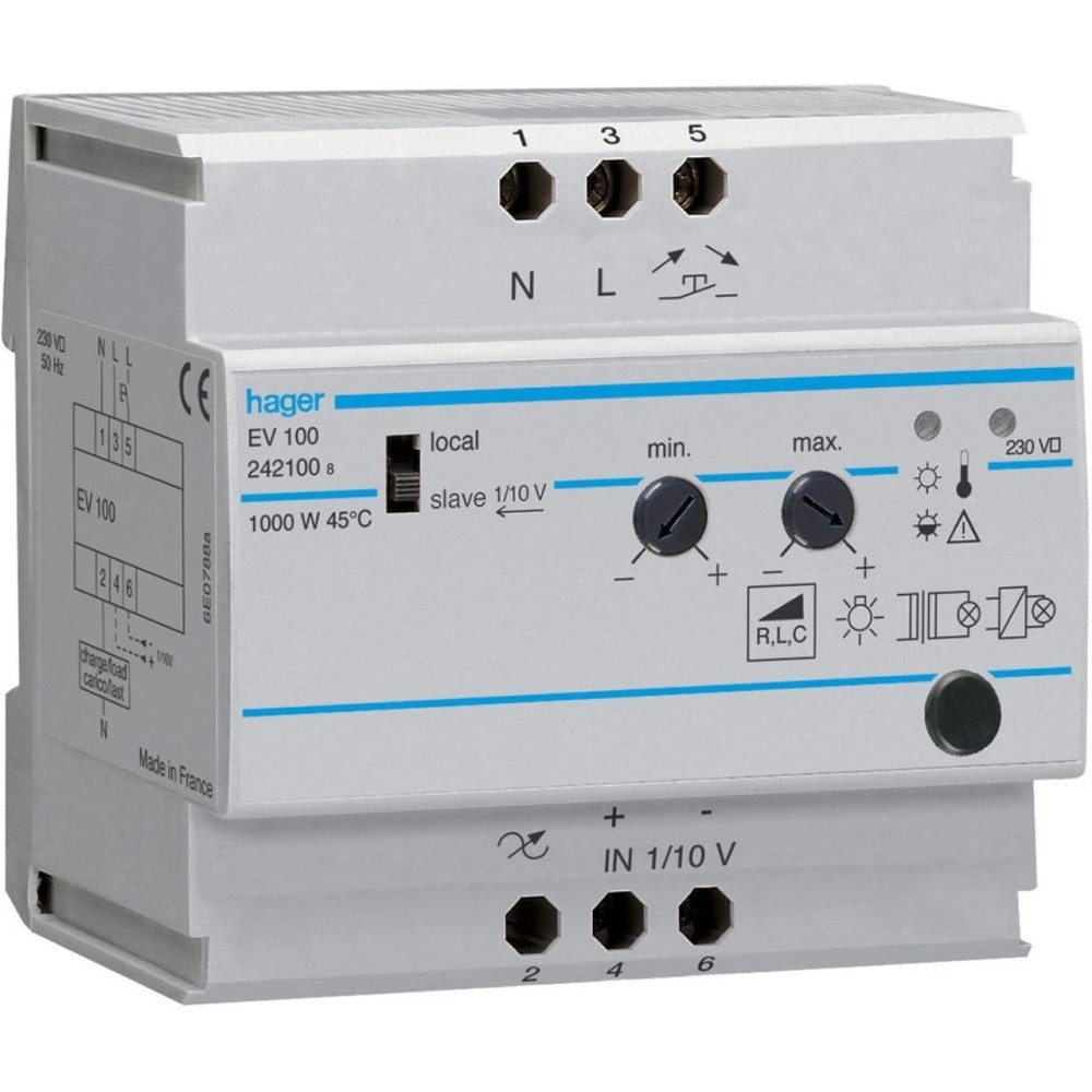 Régulateur de lumière universel Hager EV100, 20-1000 W, 20 A, 1-10 V