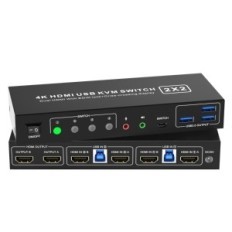 Przełącznik KVM na 2 PC, EDID HDMI 4K60Hz, z wyjściem audio i 3xUSB 3.0, KM202D-H-RY